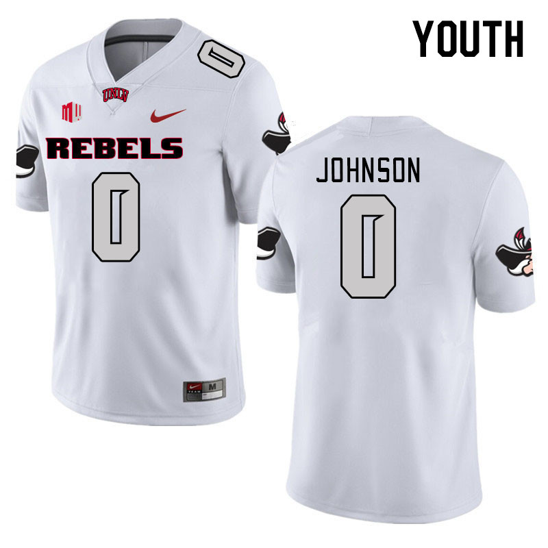 Youth #0 Ricky Johnson UNLV Rebels 2023 College Football Jerseys Stitched-White - Click Image to Close